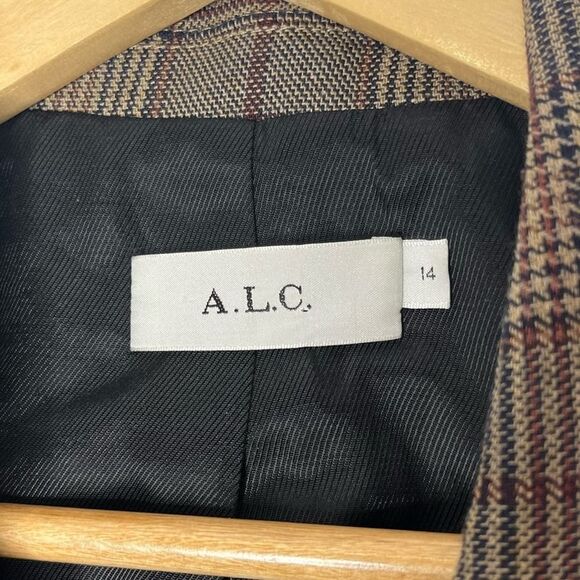 A.L.C Hicks Blazer Brown Bordeaux Blue Gold Plaid One-Button Size 14 - Picture 9 of 14
